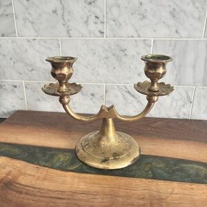 Vintage Etched Brass 2 Arm Candelabra with Scalloped Detail